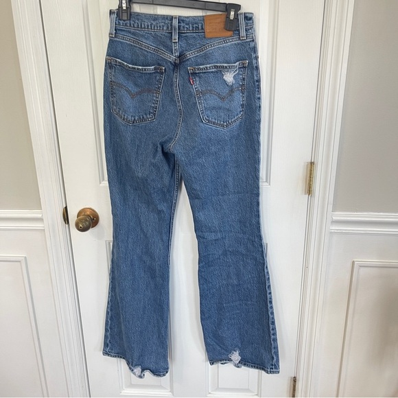 Levi's Premium 70s High Rise Flare Jeans Women's 27 Blue Denim Distressed - Picture 2 of 5